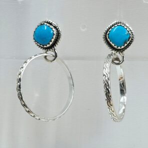 Kingman Turquoise 925 Sterling Silver Hoop Earrings (REXT137-25)