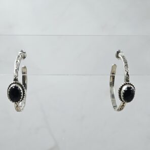 Black Onyx 925 Sterling Silver Hoop Earring (REXT136-37)