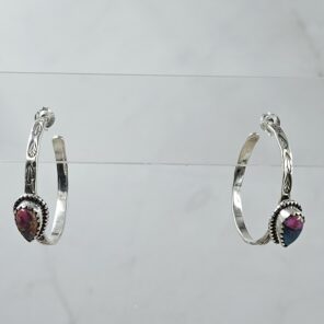 Pink Dahlia Turquoise 925 Sterling Silver Hoop Earring (REXT136-36)