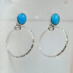 Kingman Turquoise 925 Sterling Silver Hoop Earrings (REXT137-14)