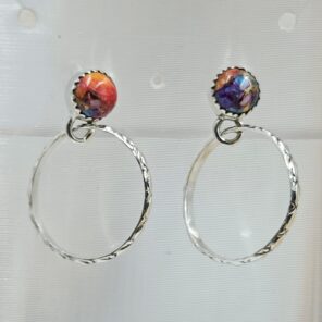 Pink Dahlia Turquoise 925 Sterling Silver Hoop Earrings (REXT137-10)