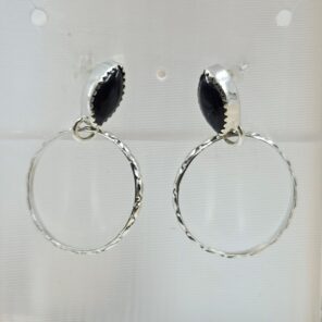 Black Onyx 925 Sterling Silver Hoop Earrings (REXT137-3)