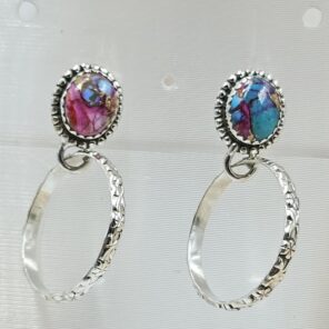 Pink Dahlia Turquoise 925 Sterling Silver Hoop Earring (REXT136-6)