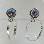 Pink Dahlia Turquoise 925 Sterling Silver Hoop Earring (REXT136-7)
