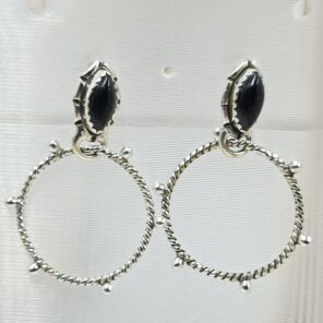 Black Onyx 925 Sterling Silver Hoop Earring (REXT136-67)