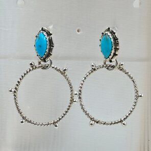 Kingman Turquoise 925 Sterling Silver Hoop Earrings (REXT137-55)