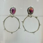 Pink Dahlia Turquoise 925 Sterling Silver Hoop Earrings (REXT137-56)