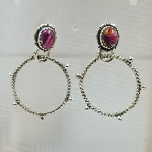 Pink Dahlia Turquoise 925 Sterling Silver Hoop Earrings (REXT137-56)