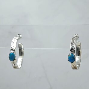 Kingman Turquoise 925 Sterling Silver Hoop Earrings (REXT137-57)