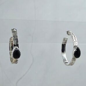 Black Onyx 925 Sterling Silver Hoop Earrings (REXT137-64)