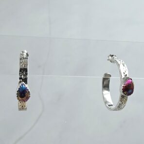 Pink Dahlia Turquoise 925 Sterling Silver Hoop Earrings (REXT137-67)