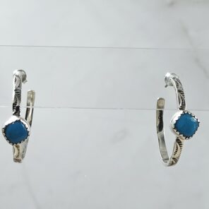 Kingman Turquoise 925 Sterling Silver Hoop Earring (REXT136-48)