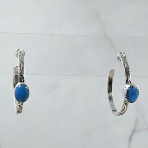 Kingman Turquoise 925 Sterling Silver Hoop Earring (REXT136-49)