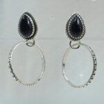 Black Onyx 925 Sterling Silver Hoop Earrings (REXT137-46)