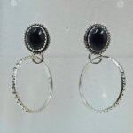 Black Onyx 925 Sterling Silver Hoop Earrings (REXT137-47)