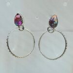 Pink Dahlia Turquoise 925 Sterling Silver Hoop Earrings (REXT137-13)