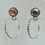 Pink Dahlia Turquoise 925 Sterling Silver Hoop Earrings (REXT137-51)