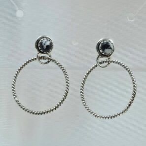 White Buffalo Turquoise 925 Sterling Silver Hoop Earrings (REXT137-43)