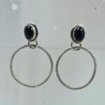 Black Onyx 925 Sterling Silver Hoop Earrings (REXT137-41)