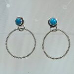 Kingman Turquoise 925 Sterling Silver Hoop Earrings (REXT137-42)