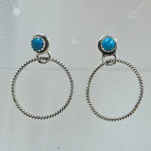Kingman Turquoise 925 Sterling Silver Hoop Earrings (REXT137-42)