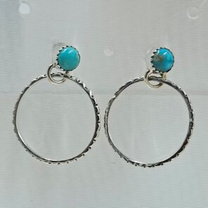 Kingman Turquoise 925 Sterling Silver Hoop Earrings (REXT137-36)