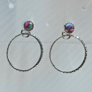 Pink Dahlia Turquoise 925 Sterling Silver Hoop Earrings (REXT137-37)