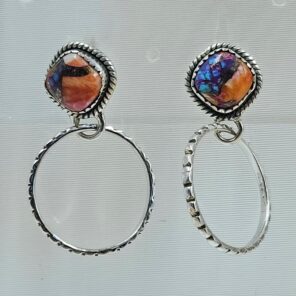 Pink Dahlia Turquoise 925 Sterling Silver Hoop Earrings (REXT137-38)