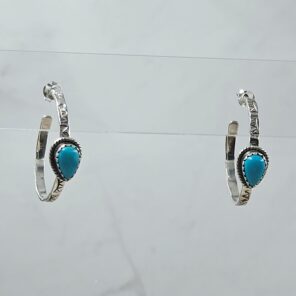 Kingman Turquoise 925 Sterling Silver Hoop Earrings (REXT137-68)