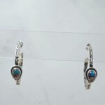 Pink Dahlia Turquoise 925 Sterling Silver Hoop Earrings (REXT137-70)