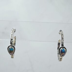 Pink Dahlia Turquoise 925 Sterling Silver Hoop Earrings (REXT137-70)