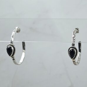 Black Onyx 925 Sterling Silver Hoop Earrings (REXT137-71)