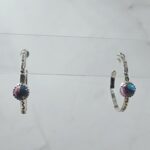 Pink Dahlia Turquoise 925 Sterling Silver Hoop Earring (REXT136-82)