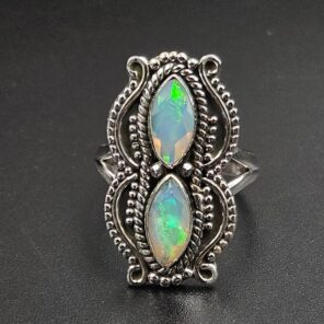 Faceted Opal 925 Sterling Silver Ring (REXT134-7)