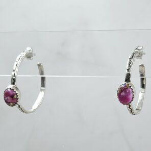 Pink Dahlia Turquoise 925 Sterling Silver Hoop Earring (REXT136-63)