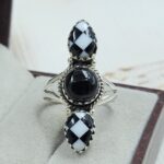 Black Onyx & Checkerboard 925 Silver Ring (REXT140-15)