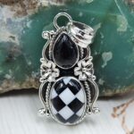 Black Onyx & Checkerboard 1.5" 925 Silver Pendant (REXT140-20)