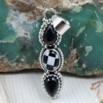 Black Onyx & Checkerboard 1.5" 925 Silver Pendant (REXT140-10)