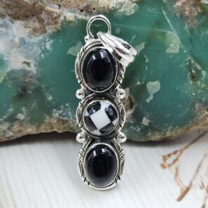 Black Onyx & Checkerboard 1.5" 925 Silver Pendant (REXT140-11)