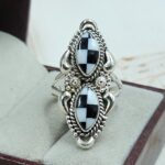 Checkerboard 925 Sterling Silver Rings (REXT139-5)