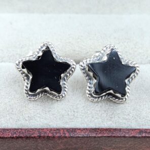 Black Onyx 925 Sterling Silver Star Stud Earring (RS32-155)