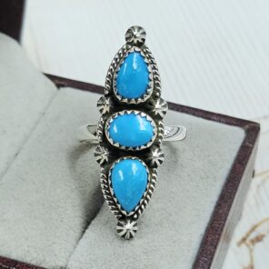 Kingman Turquoise 925 Sterling Silver Ring (REXT143-2)