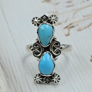 Kingman Turquoise 925 Sterling Silver Ring (REXT143-5)