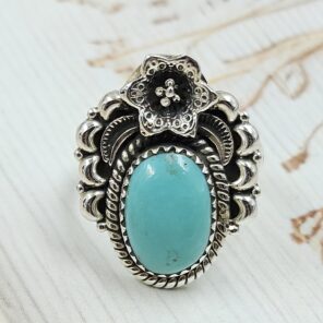 Kingman Turquoise 925 Sterling Silver Ring (REXT147-6)