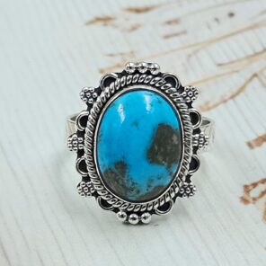 Persian Turquoise Size US 10 925 Sterling Silver Ring (RS69-70)