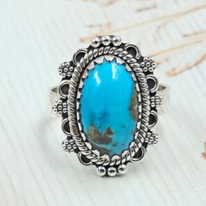 Persian Turquoise Size US 8 925 Sterling Silver Ring (RS69-79)