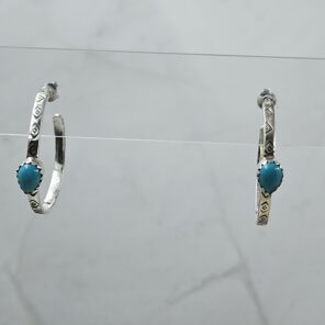 Kingman Turquoise 925 Sterling Silver Hoop Earring (REXT136-90)
