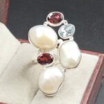 Baroque Pearl And Multi Gemstone Size US 7 925 Silver Ring (RS55-250)