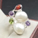 Baroque Pearl And Multi Gemstone Size US 10 925 Silver Ring (RS55-247)