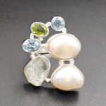 Baroque Pearl And Multi Gemstone Size US 6 925 Silver Ring (RS55-254)